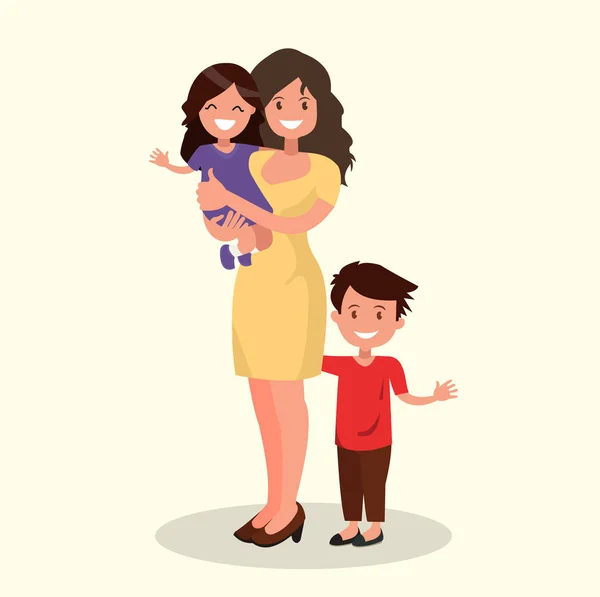 Happy mother with daughter and son. Vector illustration. — Stock Vector