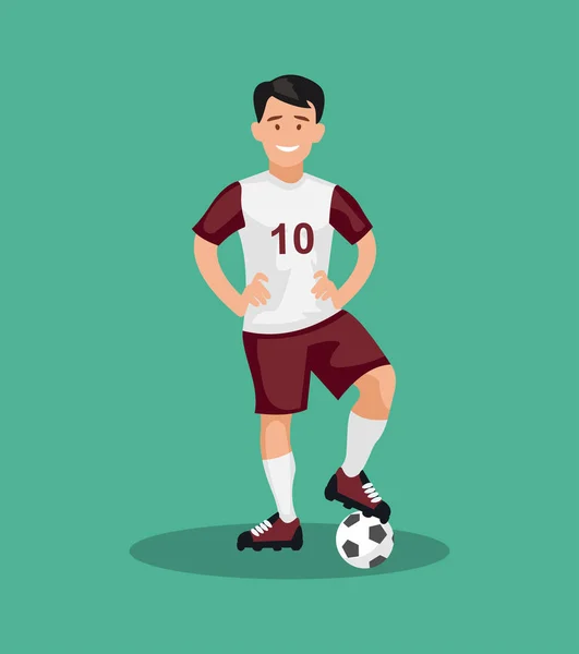 Ler fotbollsspelare står med en boll. Vektor illustration — Stock vektor