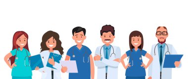 Beyaz bir geçmişi olan takım doktorları. Sağlık çalışanları.