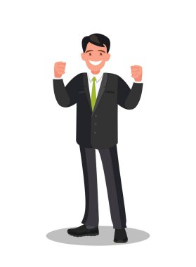 İyi haberler alan mutlu iş adamı. Çizgi film tarzında vektör illüstrasyonu