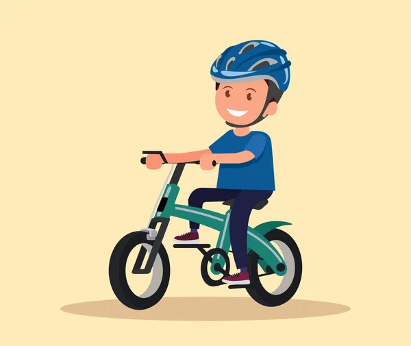 Fröhlicher Junge Fährt Fahrrad Vektorillustration Eines Flachen Designs — Stockvektor
