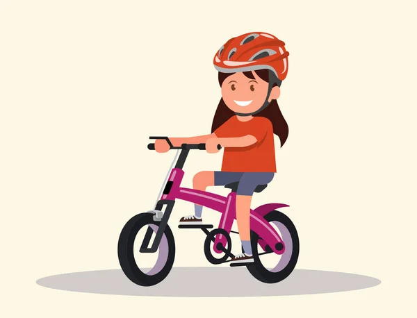 Chica Alegre Monta Bicicleta Ilustración Vectorial Diseño Plano — Vector de stock