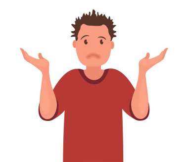 El kol hareketi, üzgünüm ya da bilmiyorum. Adam omuz silker ve ellerini açar. Çizgi film tarzında vektör illüstrasyonu