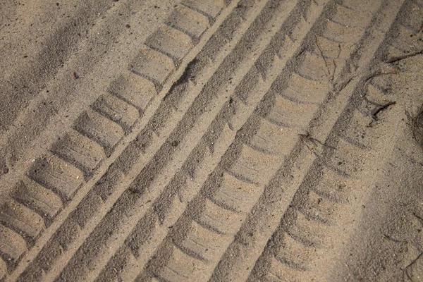 Tires Marks Sand Close Image Textured Tire Tracks Sand Closeup — Stock Photo, Image