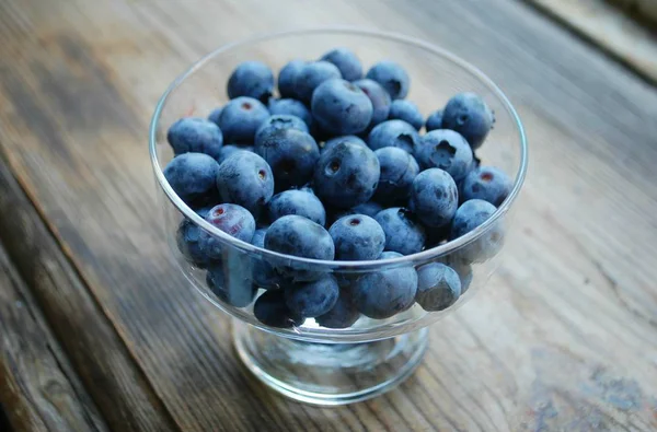 Blueberries Bright 유리에 배경에 — 스톡 사진