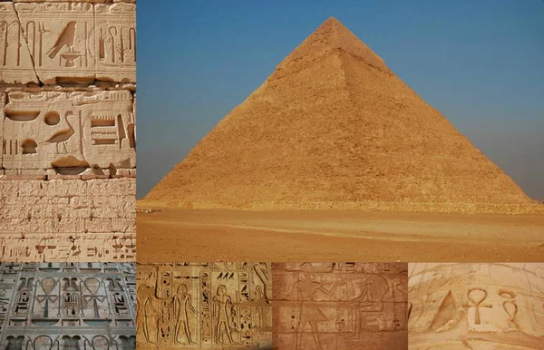 Piramida Khafry Rysunki Hieroglify Egipt Giza Collage — Zdjęcie stockowe