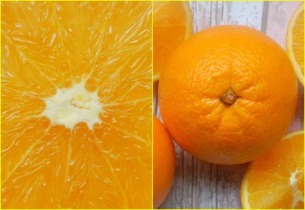 Leuchtend Reifes Orange Ganz Und Halb Collage — Stockfoto