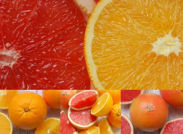 Oranges Grapefruits Whole Parts Collage — Stock Photo, Image