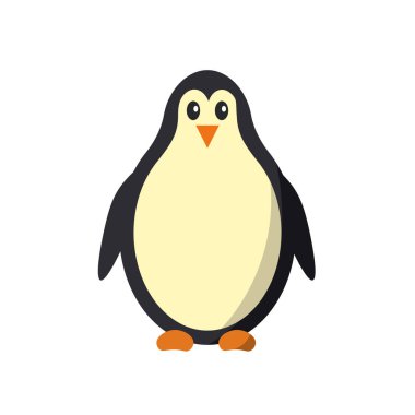 Sevimli penguen karikatürü çizimi. Sevimli ve sevimli bir penguen. Çocuklar için uygun basit bir hayvan karakteri tasarımı. Büyük penguen