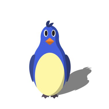 Güzel mavi bir kuşun karikatür çizimi. Gölgesi olan mavi bir kuş. Çocuklar için uygun bir hayvan karakteri..