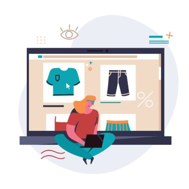 Alışveriş online web sitesi veya mobil uygulama. Satılık, tüketim ve insanlar kavramı. Genç kadın bir smartphone ile online alışveriş.