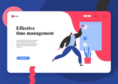 Etkili zaman yönetimi. Verimli ve etkili zaman yönetimi ve iş yerinde çoklu görev ile sahne. Görevlerinin başarılı bir şekilde düzenlenmesi. Düz karikatür vektör illüstrasyon.