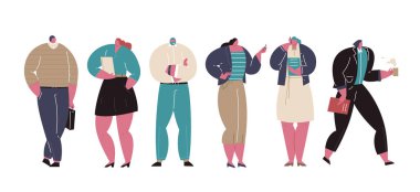 Çizgi film işçileri. İş dünyası karakterleri. Muhtelif ofis insanları grubu, şirket takımı. Düz vektör çizimi izole edildi