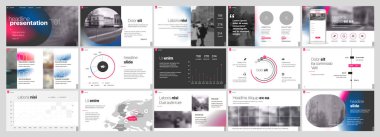 Sunum şablonu, beyaz arka plan üzerinde minimalist infografik öğeleri. İş proje sunumları ve pazarlama için vektör slayt şablonu.