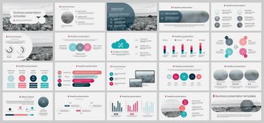 Sunum şablonu, beyaz arka plan üzerinde minimalist infografik öğeleri. İş proje sunumları ve pazarlama için vektör slayt şablonu.