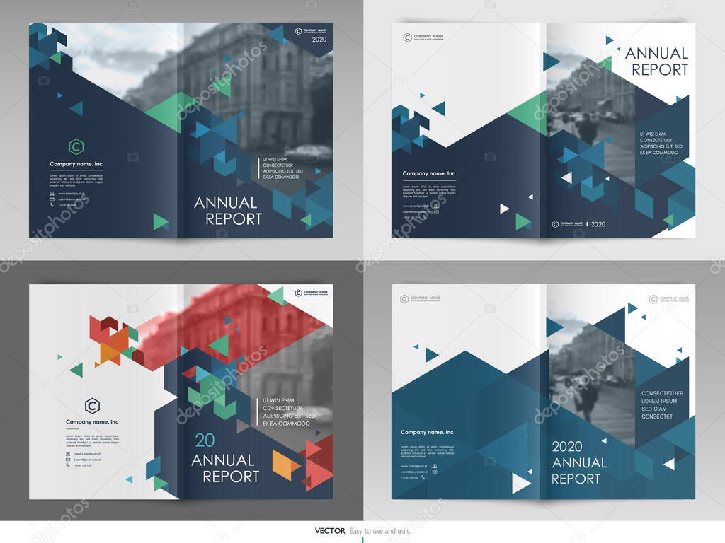 Covers templates set with graphic geometric elements. Applicable for flyer, cover annual report, placards, brochures, posters, banners. Vector illustrations.