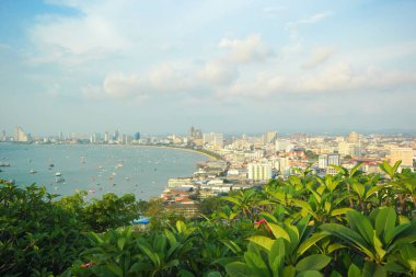 Pattaya beach görünümü tepede, Chonburi, Tayland, Thailand