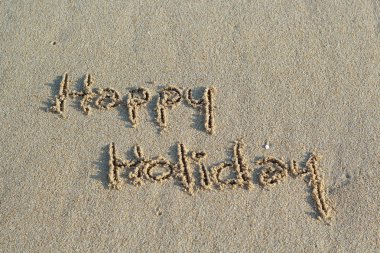 Merhaba tatil. Kum Plajı'nda yazılı