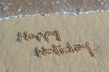 Merhaba tatil. Kum Plajı'nda yazılı