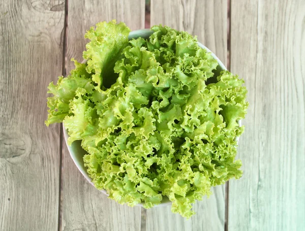 fresh green lettuce in bowl, healthy green salad