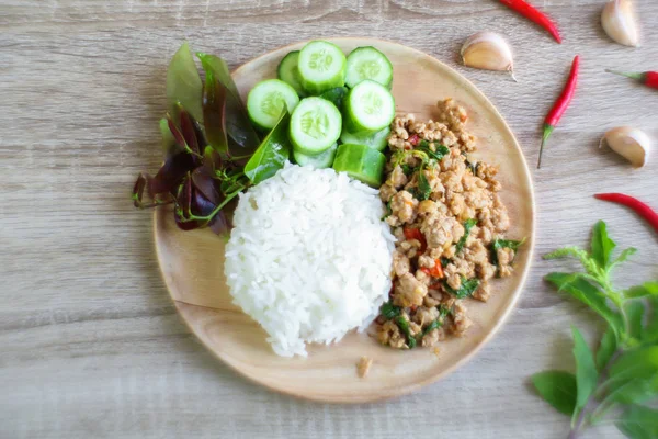 stock image Thai spicy food, Fried pork with sweet basil