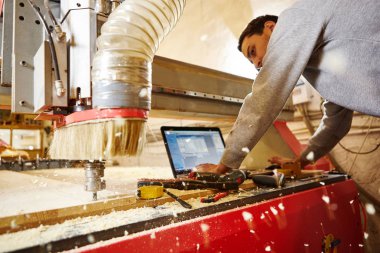 CNC yönlendirici makinesi raf kompleksinin bir planını oluşturur.
