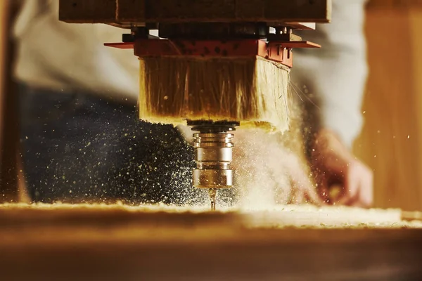 Cnc makinesi çalışıyor, odun kesiyor. Ahşap endüstrisi.