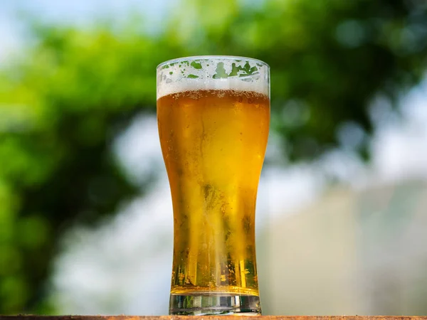 Bicchiere Rinfrescante Birra Ghiacciata Leggera Estate Nel Caldo — Foto Stock