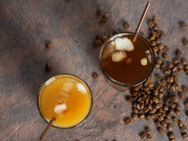 Deux Verres Café Froid Café Fait Maison Avec Crème Glace — Photo