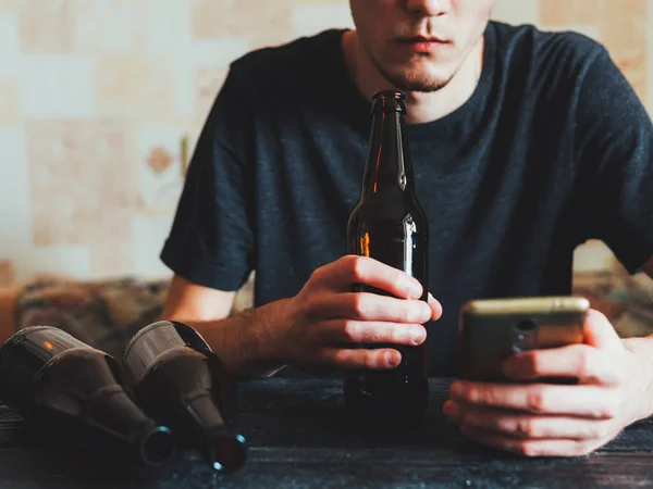 Drunk Young Man Alcoholic Phone — Stock Photo, Image