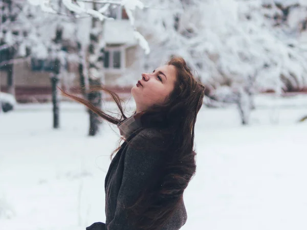 Schöne Mädchen Mantel Winterporträt — Stockfoto