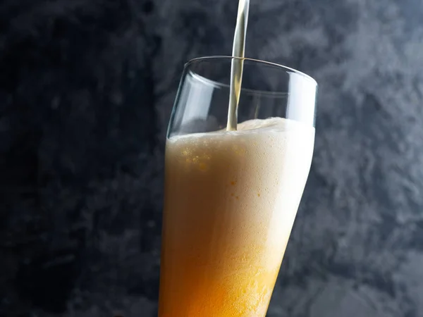 Beer Poured Glass Dark Background — Stock Photo, Image