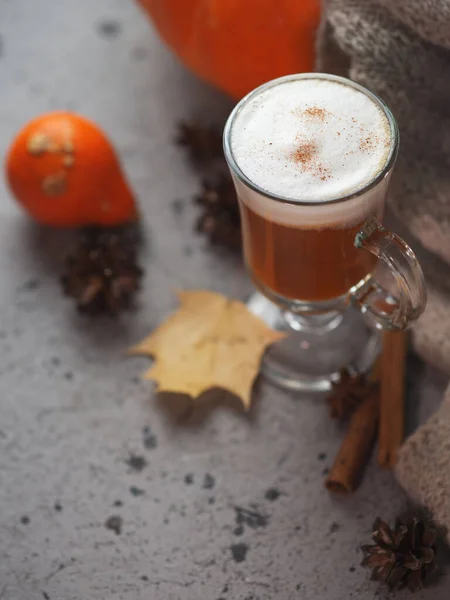 Autumn pumpkin coffee cinnamon latte. homemade