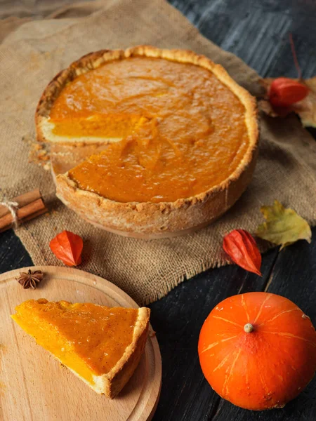 Torta Abóbora Para Feriado Comida Tradicional Ação Graças — Fotografia de Stock