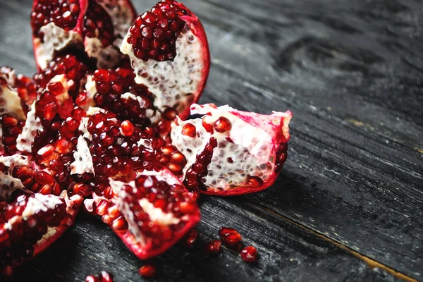 Ripe Pomegranate Dark Wooden Table — Stock Photo, Image