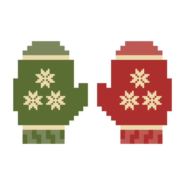 Noël Nouvel Pixel Art Gants Couleur Hiver Bits — Image vectorielle