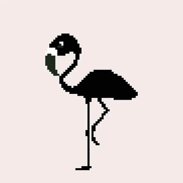 Siyah Flamingo Simgesi Piksel Sanat Bit — Stok Vektör