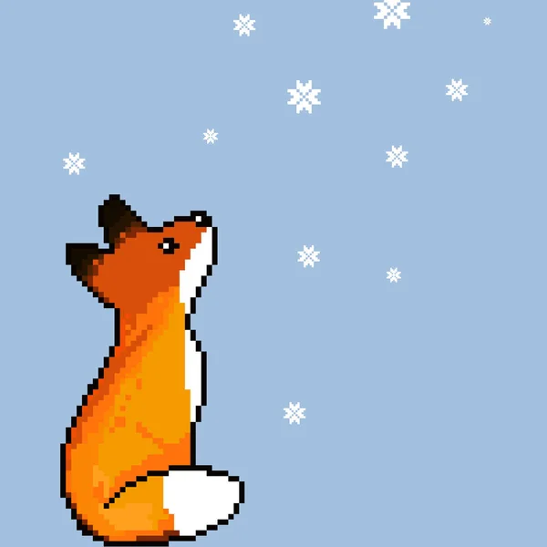 Cute Pixel Art Fox Winter Pixel Art Bit Vector Illustration — Stock Vector