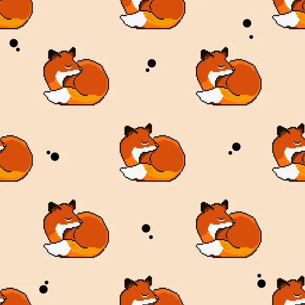 Patrón Sin Costura Vectorial Lindo Pixel Art Fox Pixel Art — Vector de stock