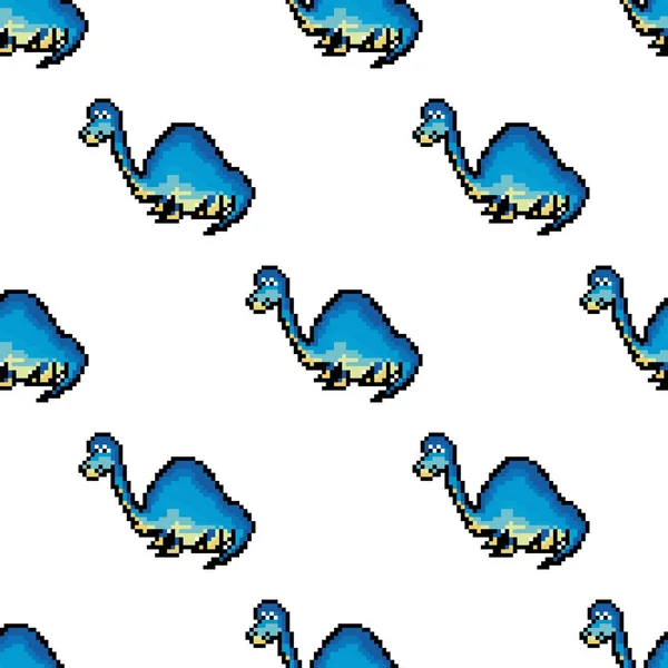 Padrão Sem Costura Bonito Dinossauro Pixel Art Arte Pixel Bits — Vetor de Stock