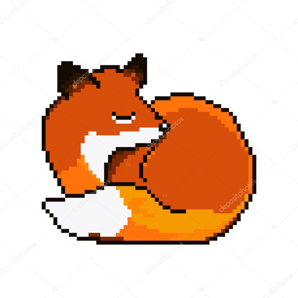 Cute pixel art fox. Winter. Pixel art. 8 bit. Vector illustration