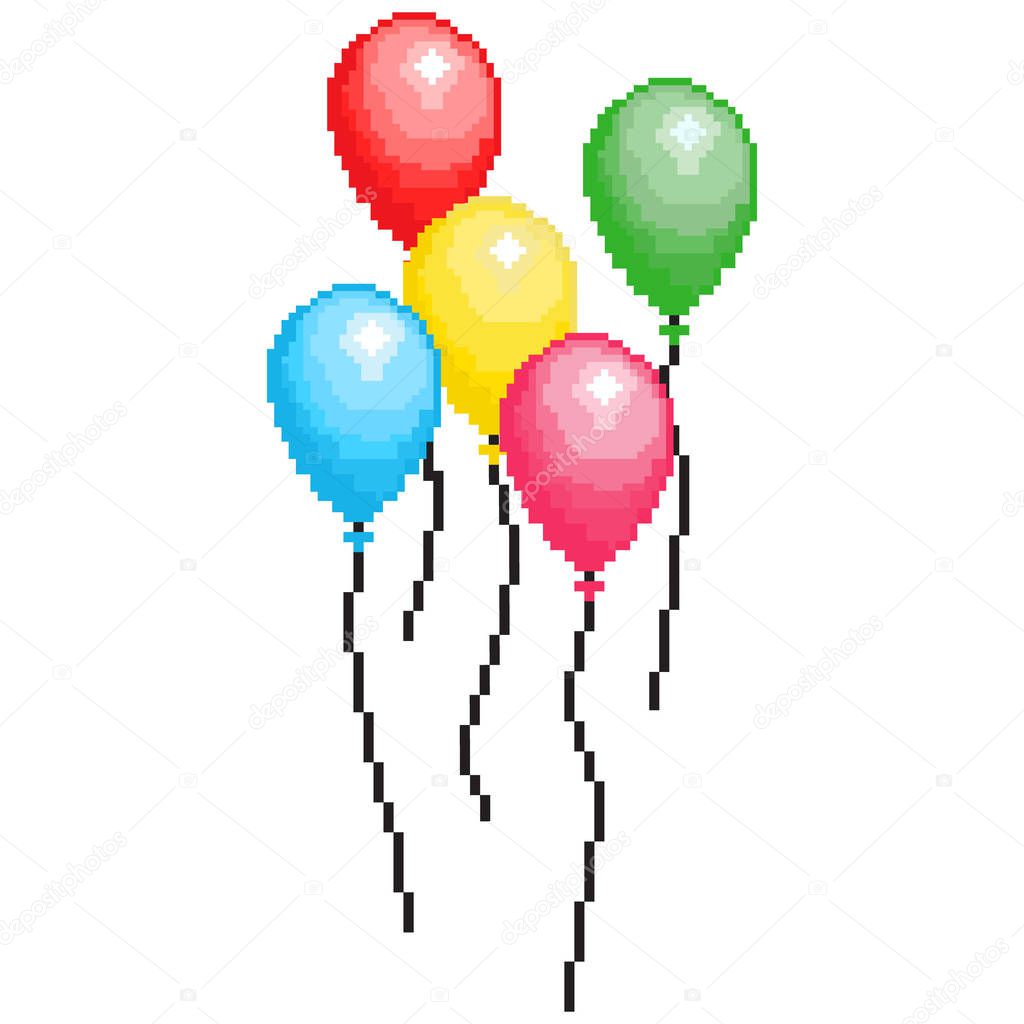 Colorful balloons seamless pattern. 8 bit balloon design for banner. Pixel art vector.