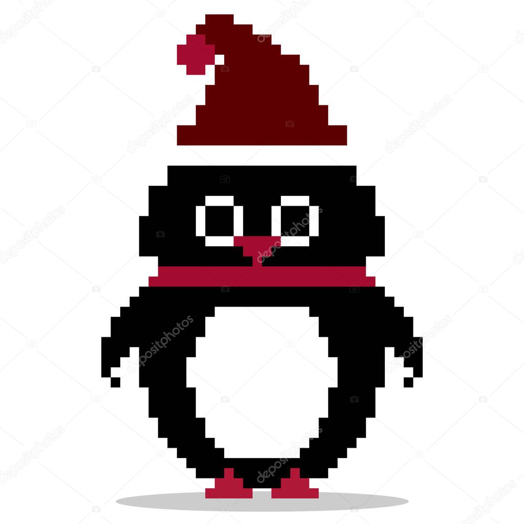 Pixel cute penguin vector. Pixel art. 8 bit.