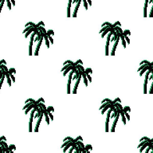 Pixel Art Retro Seamless Pattern Palms Palmeras Píxeles Bit — Vector de stock