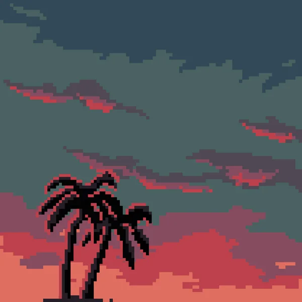 Pixel Fondo Futurista Paisaje Estilo Retro Palmeras Píxeles Pixel Art — Vector de stock