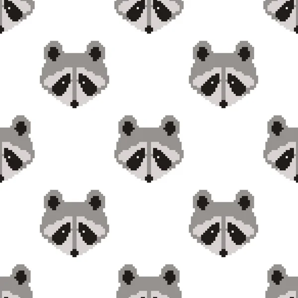 Naadloze Wasbeer Patroon Vlakke Afbeeldingen Wasbeer Vector Illustratie Pixelart Bit — Stockvector