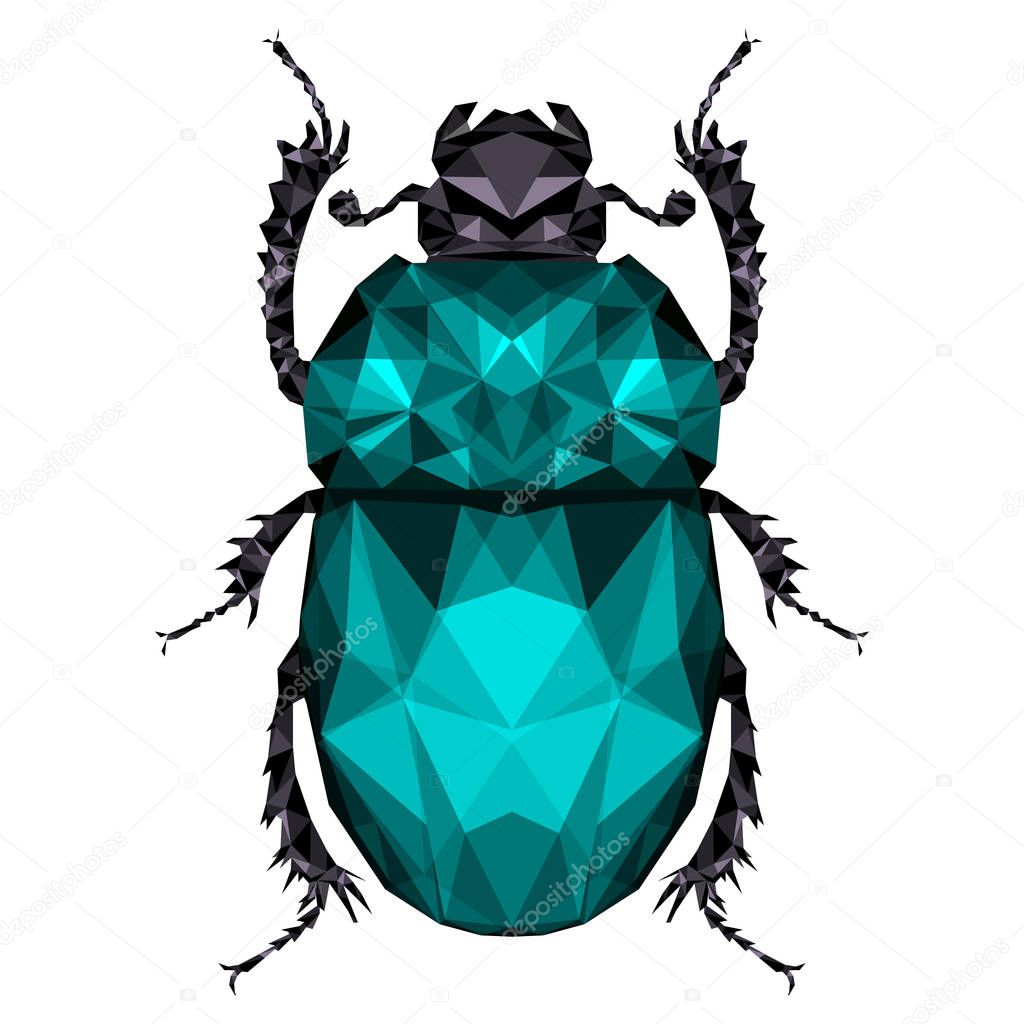 Low poly stag beetle. Abstract polygonal background. Scarab low poly
