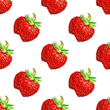 İzometrik çilek sorunsuz arka plan. Vektör çizim piksel-sanat tarzı beyaz arka plan üzerinde. 8 bit