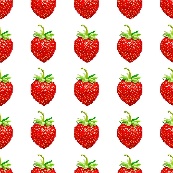 Sfondo Senza Cuciture Fragola Isometrica Illustrazione Vettoriale Pixel Art Sfondo — Vettoriale Stock