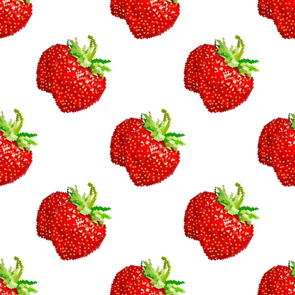 Sfondo Senza Cuciture Fragola Isometrica Illustrazione Vettoriale Pixel Art Sfondo — Vettoriale Stock